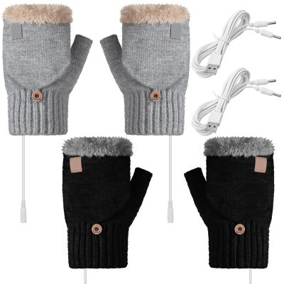 USB Heated Gloves 2 Pairs Winter Warm Heating Mitten Full and Half Hand Warmers Washable Knitting Typing Gloves (Vivid Style)