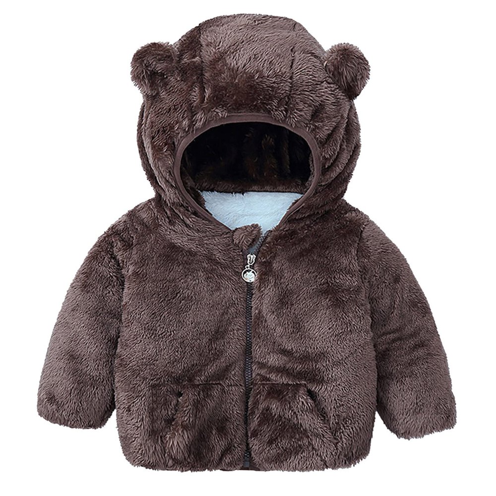 Toddler Girls Winter Windproof Solid Bear Ears Hooded Coat With Pocket Jacket Kids Girls Fleece Lined (Brown, 2-3 Years)
