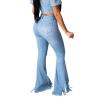 Skinny Ripped Bell Bottom Jeans for Women Classic High Waisted Destroyed Flare Jeans Distressed Raw Hem Denim Pants (Light Blue,XX-Large) view 2
