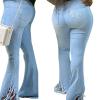 Skinny Ripped Bell Bottom Jeans for Women Classic High Waisted Destroyed Flare Jeans Distressed Raw Hem Denim Pants (Light Blue,XX-Large) view 3