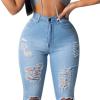 Skinny Ripped Bell Bottom Jeans for Women Classic High Waisted Destroyed Flare Jeans Distressed Raw Hem Denim Pants (Light Blue,XX-Large) view 4