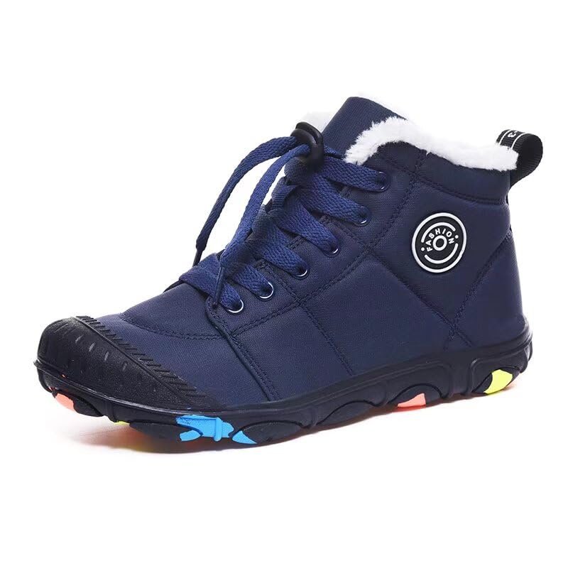 Zonkacen Children Anti Slip Water Resistant Fashion Lace Up Hiking Boots for Outdoor Walking Dog Fishing Skiing Snowball Fight Cold Weather Dark Blue 1 Big Kid