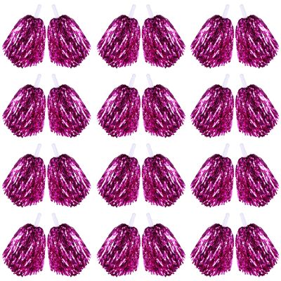 Chivao 24 Pcs Cheerleading Pom Poms, Metallic Foil Handle Cheer Squad Team Spirited Fun for Party, Sports Dance Cheer, 30 Grams Weight Each(Rose Red)