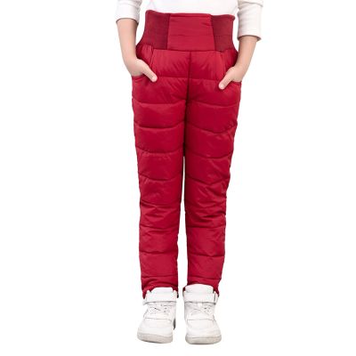 Little Girls Boys Solid Snow Pants Thick Winter Warm Kids Pants Girl Activewear Clothes Snow Wear (Red, 3-4 Years)