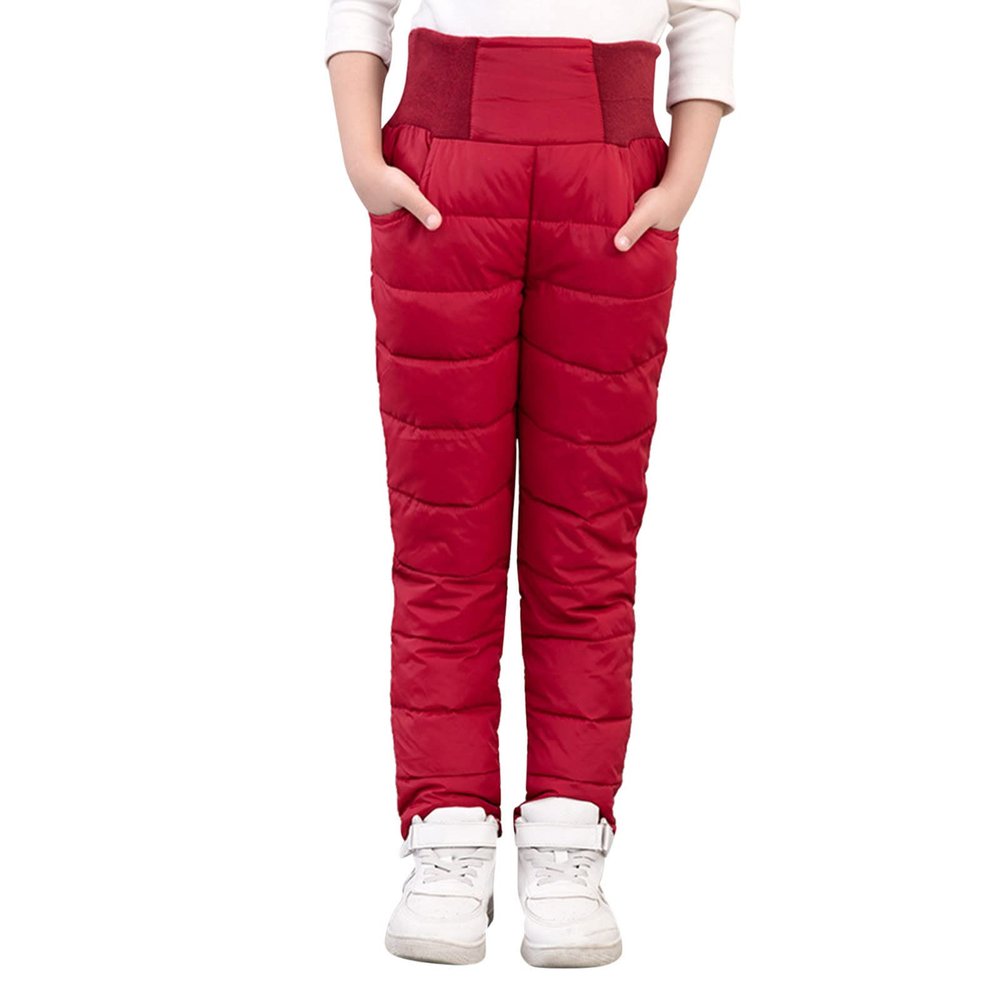 Little Girls Boys Solid Snow Pants Thick Winter Warm Kids Pants Girl Activewear Clothes Snow Wear (Red, 5-6 Years)