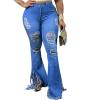 Skinny Ripped Bell Bottom Jeans for Women Classic High Waisted Destroyed Flare Jeans Distressed Raw Hem Denim Pants (Blue,Medium) view 1