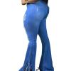 Skinny Ripped Bell Bottom Jeans for Women Classic High Waisted Destroyed Flare Jeans Distressed Raw Hem Denim Pants (Blue,Medium) view 2
