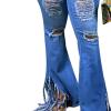 Skinny Ripped Bell Bottom Jeans for Women Classic High Waisted Destroyed Flare Jeans Distressed Raw Hem Denim Pants (Blue,Medium) view 3