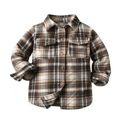 Kids Toddler Flannel Fleece Shirt Jacket Plaid Long Sleeve Lapel Button Down Baby Boys Girls Fall (Coffee, 5-6 Years)