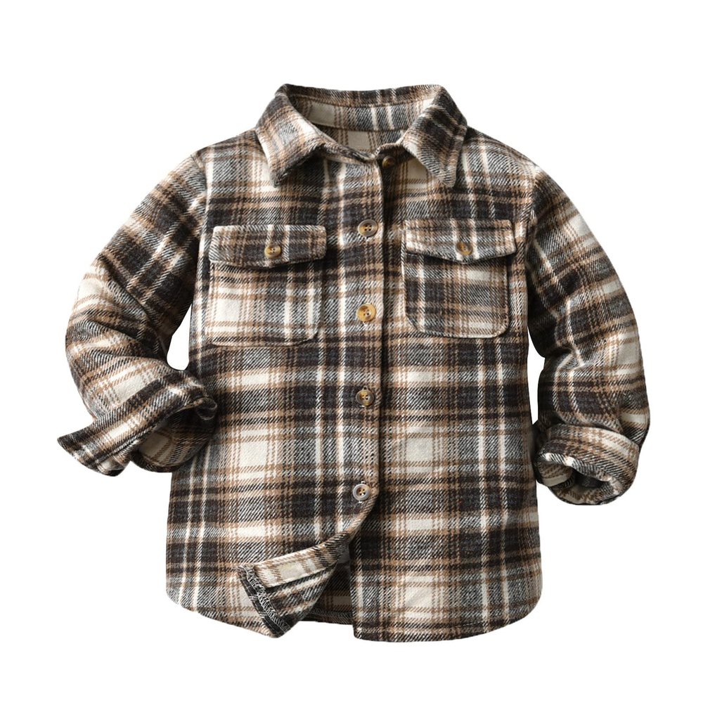 Kids Toddler Flannel Fleece Shirt Jacket Plaid Long Sleeve Lapel Button Down Baby Boys Girls Fall (Coffee, 5-6 Years)