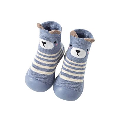 Baby Moccasins Infant Boys Girls Animal Cartoon Socks Shoes Toddler Fleece Floor Socks Non Slip Prewalker Shoes (Light Blue, 6-12 Months)