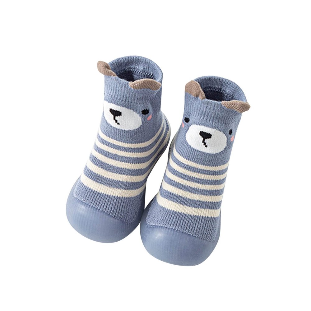 Baby Moccasins Infant Boys Girls Animal Cartoon Socks Shoes Toddler Fleece Floor Socks Non Slip Prewalker Shoes (Light Blue, 6-12 Months)