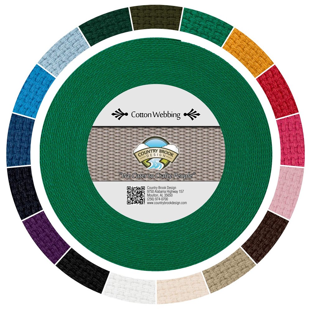 Country Brook Design - 1" Cotton Webbing Strap - Lightweight, Organic and Gentle with Skin Cotton Strapping - 50 Yards, Kelly Green