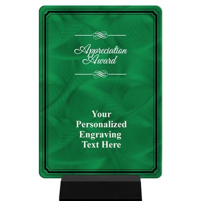 Customized Appreciation Plaque Award, 6"X8" Green Color Printed Metal Recognition Trophy Award