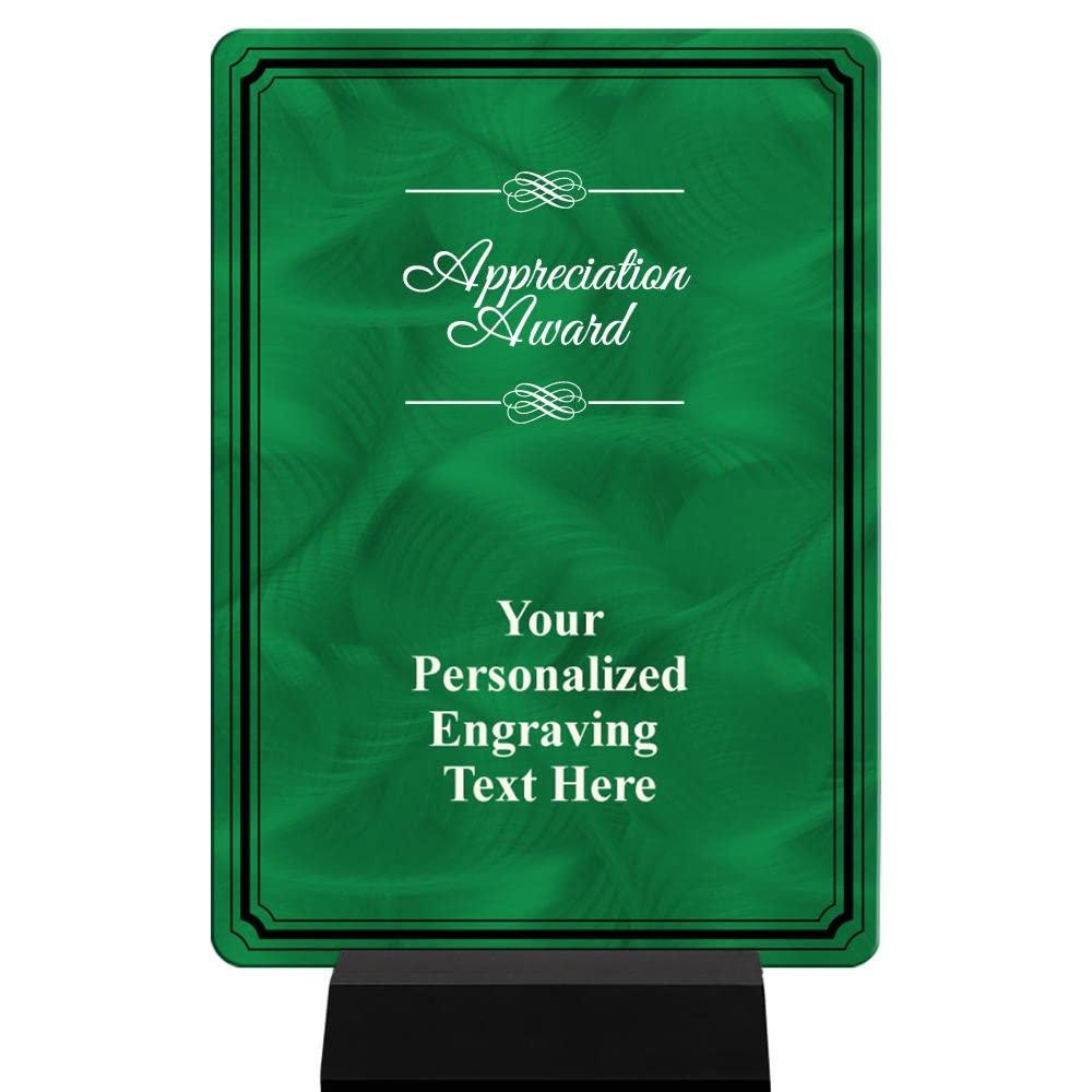Customized Appreciation Plaque Award, 6"X8" Green Color Printed Metal Recognition Trophy Award