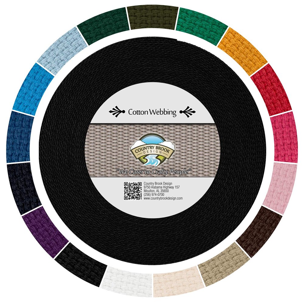Country Brook Design - 1" Cotton Webbing Strap - Lightweight, Organic and Gentle with Skin Cotton Strapping - 50 Yards, Black