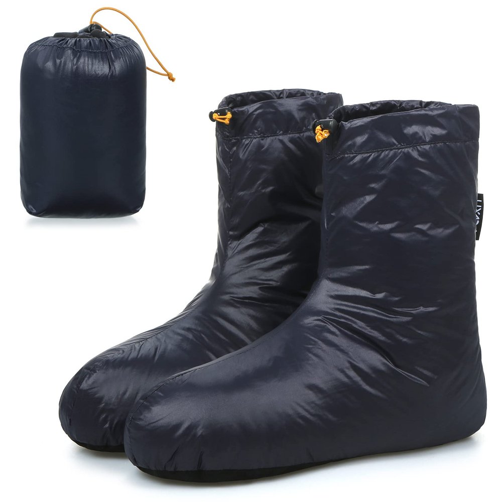 Lixada Down Booties Warm Socks for Men & Women, Ultralight Winter Duck Down Booties Warm Socks Slippers for Camping, Soft & Cozy Camping Sleeping Bag Tent Down Slippers Foot Warmer
