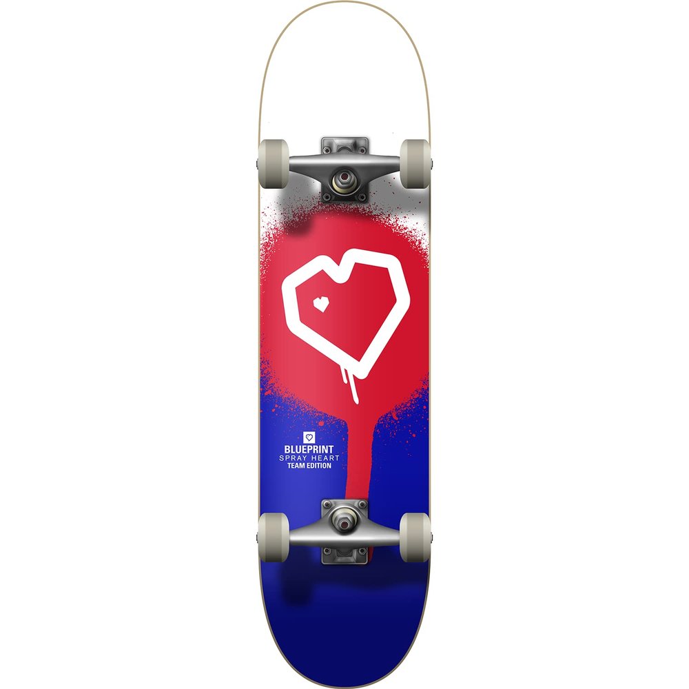 Blueprint Spray Heart Complete Skateboard - 7.75 Red/Blue