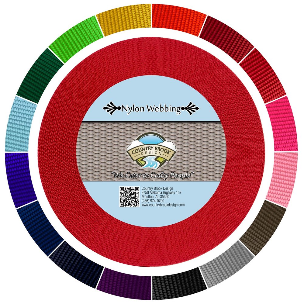 Country Brook Design - 1 1/2 Inch Heavy Duty 100% Real Nylon Webbing - 20+ Vibrant Colors (Red, 50 Yards)