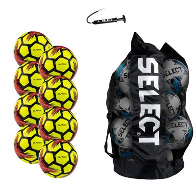 Select Classic V21 Soccer Ball, 8-Ball Pack with Duffle Ball Bag and Hand Pump, Yellow, Size 3