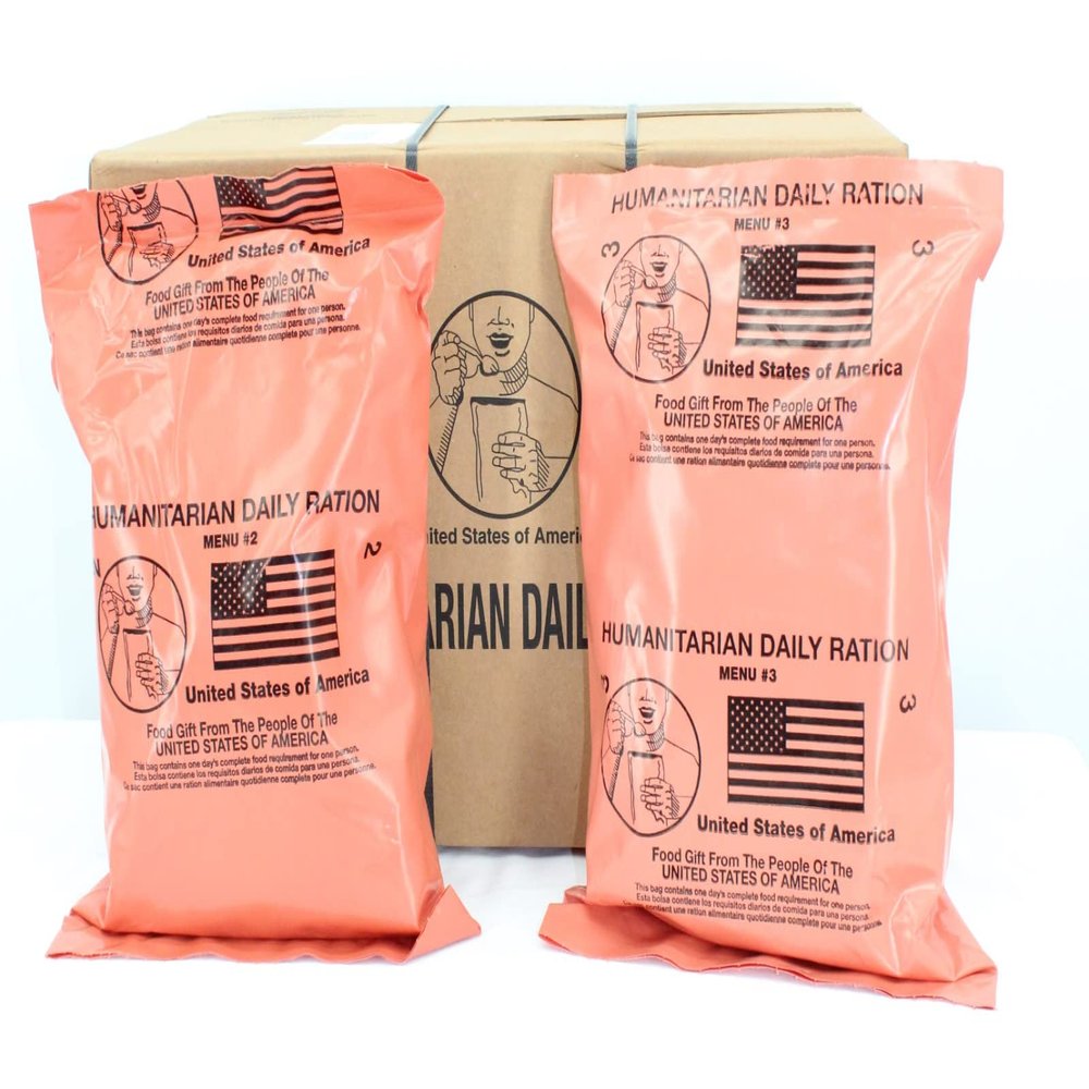 2 Meal HUMANITARIAN DAILY RATION MRE - RANDOM MENU - Inspection date of 10/2022 or Newer