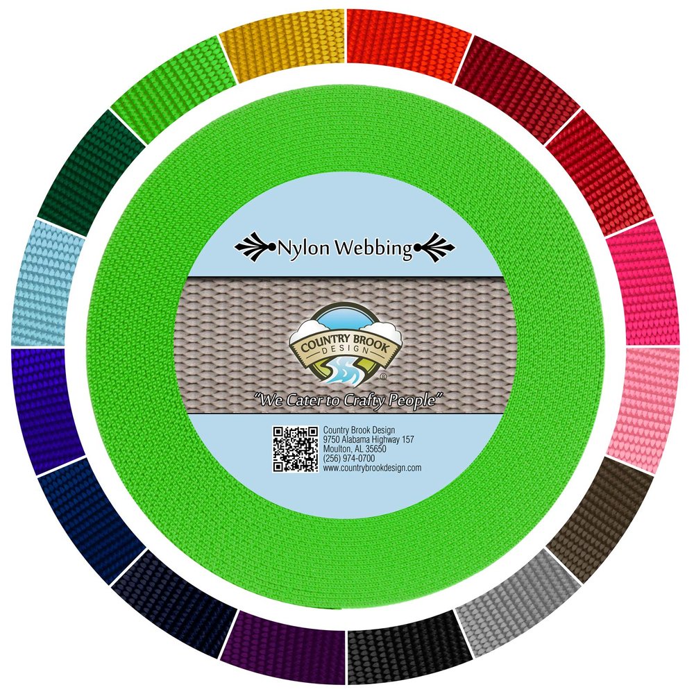 Country Brook Design - 1 1/2 Inch Heavy Duty 100% Real Nylon Webbing - 20+ Vibrant Colors (Hot Lime Green, 50 Yards)