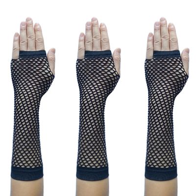 spomei Fishnet Glove Women, Girl Nylon Fish Mesh Arm Warmers for 80s Themed Party or Punk Rock & Night Club W-N-NG2 (3 Pairs - Black Fishnet Gloves)