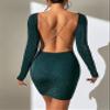 AOSAN Women's Dresses Casual Wedding Crisscross Backless Glitter Bodycon Dress Wedding Guest (Color : Green, Size : Medium) view 4