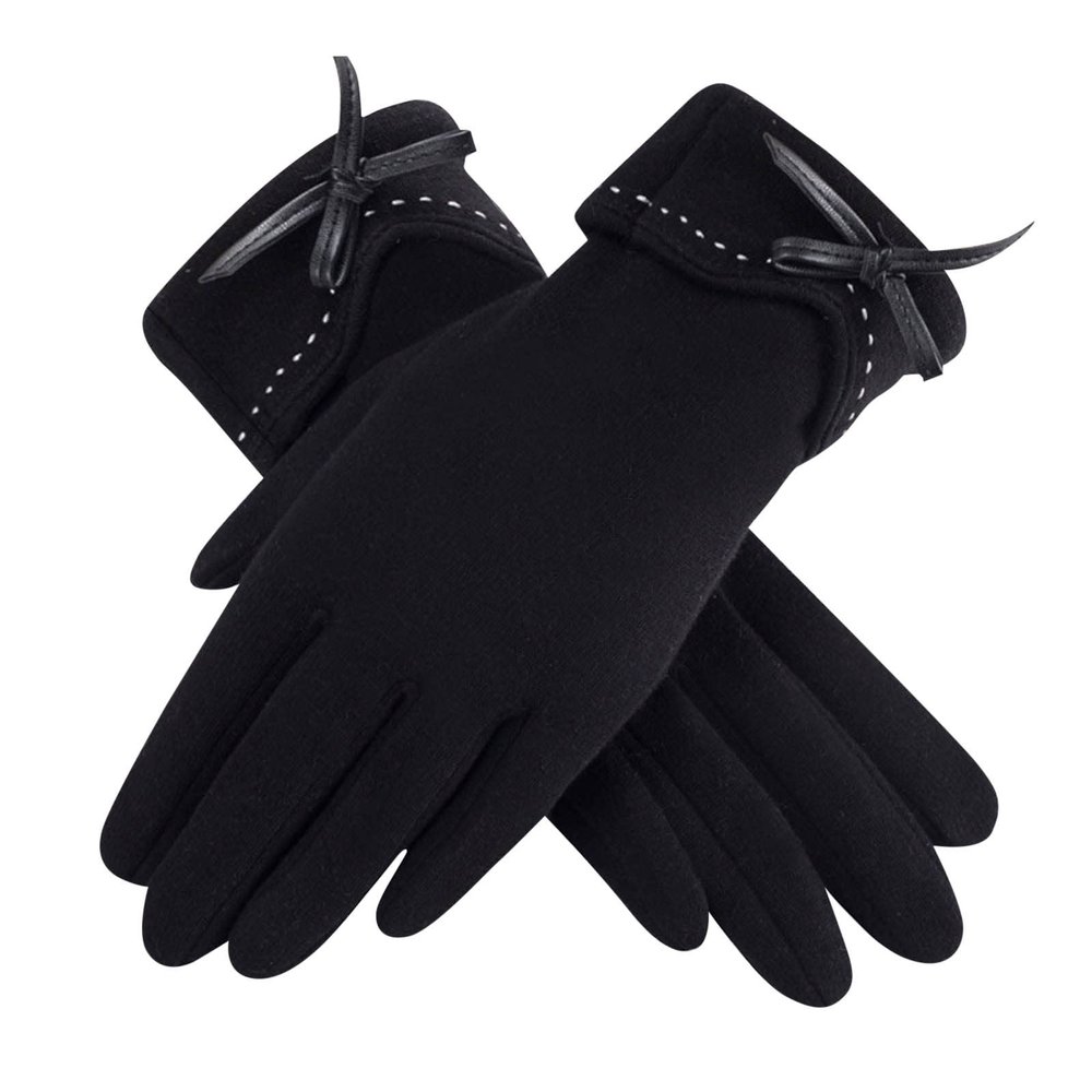 Autumn And Winter Screen Gloves Outdoor Driving And Riding Warm Gloves Women's Fleece Bow Gloves (Black, One Size)