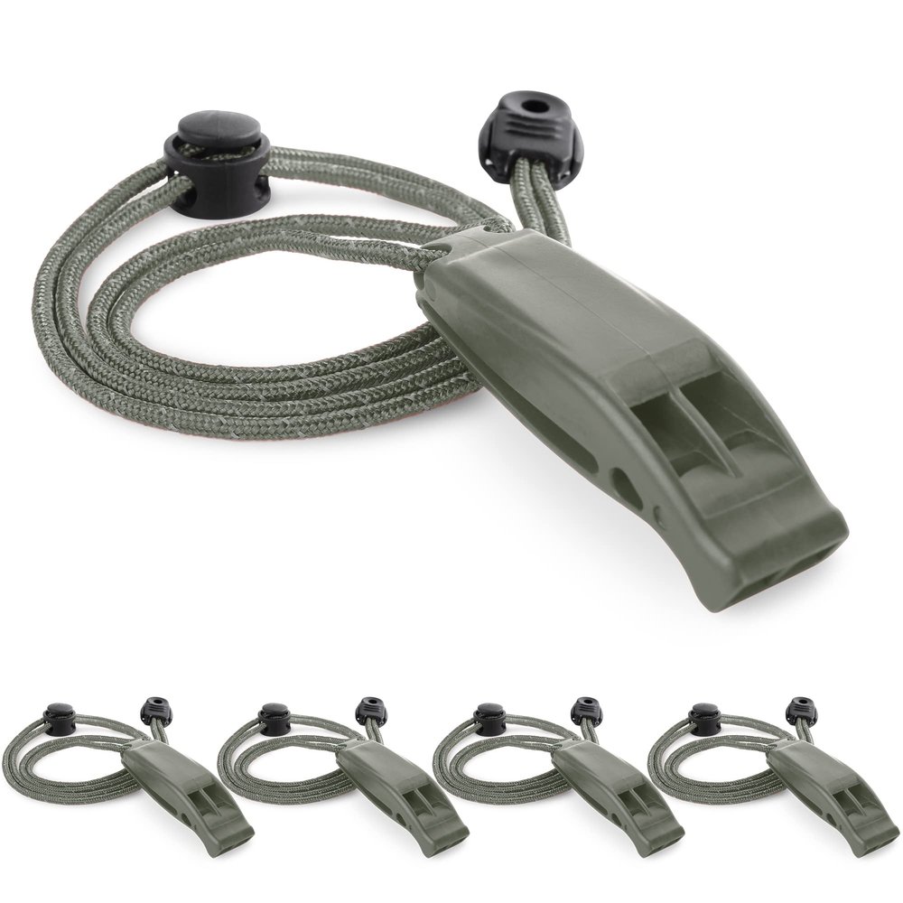 4Pack Emergency Whistles with Adjustable Reflective Lanyard, Shrill Loud Safety Whistle for Outdoor Survival Hiking Camping Hunting Fishing Kayak Life Vest Jacket Boating Rescue Signal (MilitaryGreen)