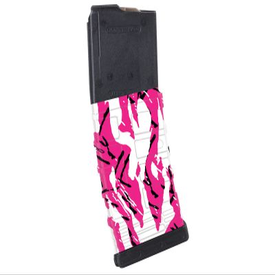 Pack of 3 Pink/White Tiger Stripes camouflage Premium Vinyl wrap (skin) DIY kit for 30/20/10 rounds 5.56/0.223 NATO magazine. Durable, waterproof, matte. Inspired by Battlefield 4 (BF4).
