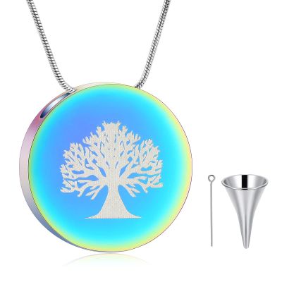 AIWENXI Cremation Necklace Tree of Life Urn Jewelry for Ashes Round Urn Necklace for Ashes Stainless Steel Pendant Necklace for Women Men