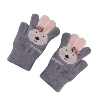 Winter Boys Rabbit Toddler Finger Kids Winter Full Mittens Gloves Cartoon Imitation Gloves Mittens (Grey, One Size)