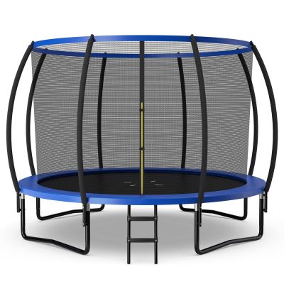 Giantex 12FT Trampoline with Enclosure, ASTM Approved Outdoor Large Trampoline with Ladder, Rustproof Galvanized Steel Frame, Recreational Trampolines for Kids and Adults, Blue