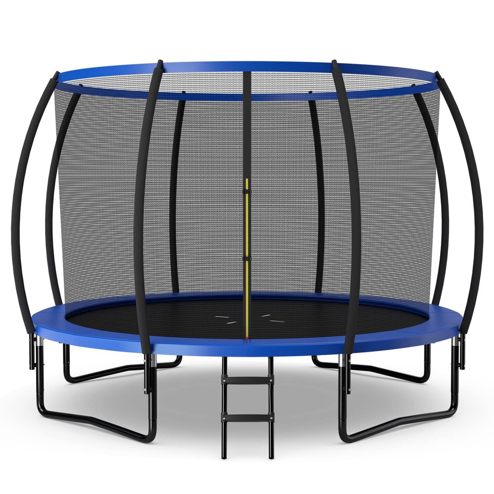 Giantex 12FT Trampoline with Enclosure, ASTM Approved Outdoor Large Trampoline with Ladder, Rustproof Galvanized Steel Frame, Recreational Trampolines for Kids and Adults, Blue