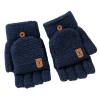 Winter Knitted Fingerless Gloves Thermal Insulation Warm Convertible Mittens Flap Cover For Men Women (Navy, One Size) view 1