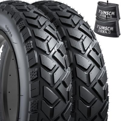 2-PCS 20" Heavy Duty Fat E-Bike Tires 20 x 4.0/102-406 and 2-PCS Heavy Duty Bike Tubes 20x4.0 Scharder Valve Compatible with 20x4.0 E-Bike All-Terrain Directional Tread Bicycle Tires and Tubes (Y-021)