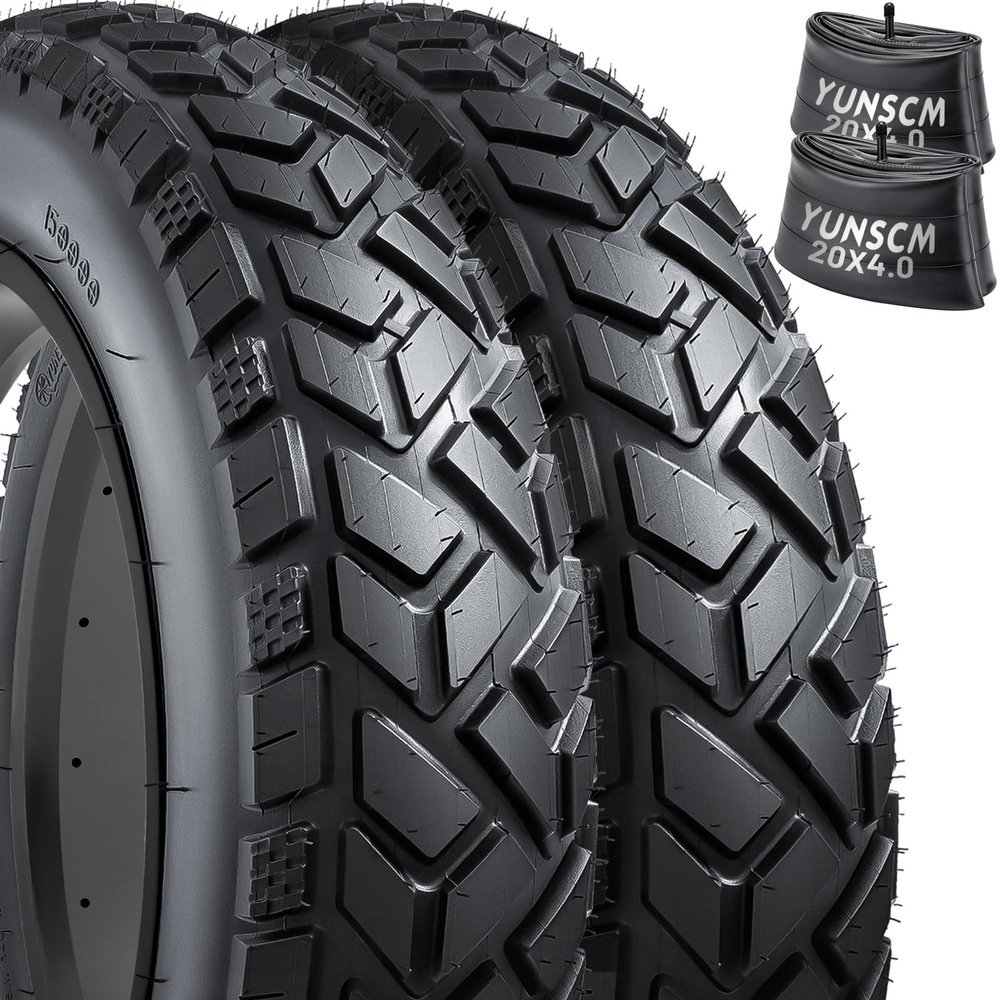 2-PCS 20" Heavy Duty Fat E-Bike Tires 20 x 4.0/102-406 and 2-PCS Heavy Duty Bike Tubes 20x4.0 Scharder Valve Compatible with 20x4.0 E-Bike All-Terrain Directional Tread Bicycle Tires and Tubes (Y-021)