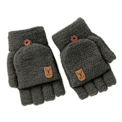 Winter Knitted Fingerless Gloves Thermal Insulation Warm Convertible Mittens Flap Cover For Men Women (A, One Size)
