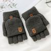 Winter Knitted Fingerless Gloves Thermal Insulation Warm Convertible Mittens Flap Cover For Men Women (A, One Size) view 2