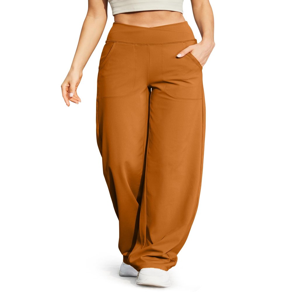 G4Free Wide Leg Yoga Pants High Waist Dress Pants Loose Lounge Pants Stretch Casual Palazzo Lounge Pants Straight Leg(Brown Sugar,XXL,Regular)