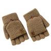 Winter Knitted Fingerless Gloves Thermal Insulation Warm Convertible Mittens Flap Cover For Men Women (Khaki, One Size) view 1