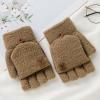 Winter Knitted Fingerless Gloves Thermal Insulation Warm Convertible Mittens Flap Cover For Men Women (Khaki, One Size) view 2