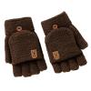 Winter Knitted Fingerless Gloves Thermal Insulation Warm Convertible Mittens Flap Cover For Men Women (Brown, One Size) view 1