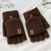 Winter Knitted Fingerless Gloves Thermal Insulation Warm Convertible Mittens Flap Cover For Men Women (Brown, One Size) view 2