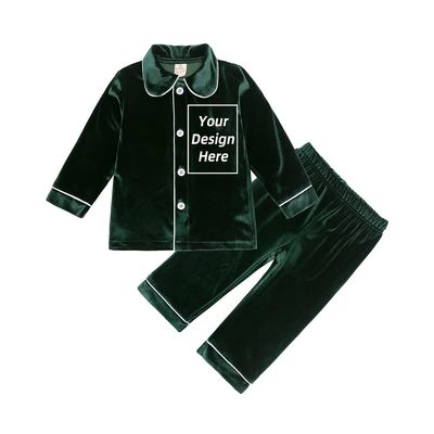 Kids Tales Kids Custom Velvet Pajamas Add Your Own Text Design Button-Down T-Shirt Top + Pants Personalized Christmas Outfits