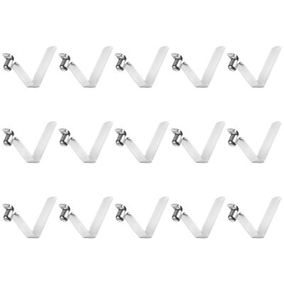 HARFINGTON 15pcs Single Button Kayak Paddle Snap Spring Clip 55mm x 8.8mm 65Mn Spring Steel V-Shaped Hollow Lift Telescopic Locking Tube Pole Clips for Tent Umbrella Camping,Silver Tone