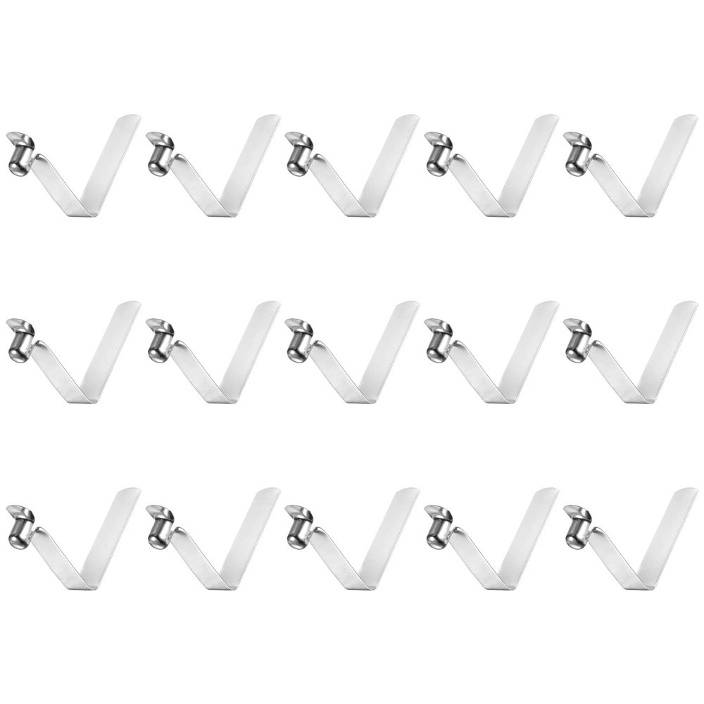 HARFINGTON 15pcs Single Button Kayak Paddle Snap Spring Clip 55mm x 8.8mm 65Mn Spring Steel V-Shaped Hollow Lift Telescopic Locking Tube Pole Clips for Tent Umbrella Camping,Silver Tone