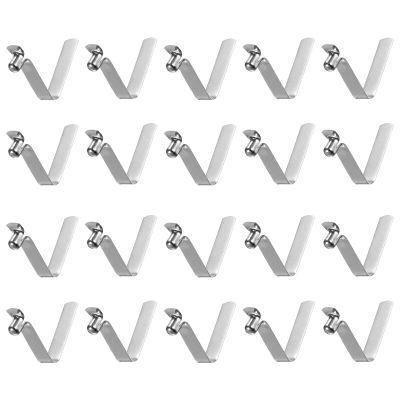 HARFINGTON 20pcs Single Button Kayak Paddle Snap Spring Clip 26mm x 4.8mm 65Mn Spring Steel V-Shaped Hollow Lift Telescopic Locking Tube Pole Clips for Tent Umbrella Camping,Silver Tone