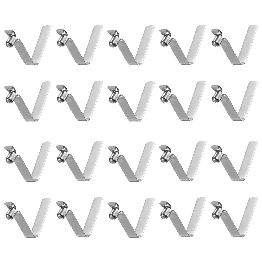 HARFINGTON 20pcs Single Button Kayak Paddle Snap Spring Clip 26mm x 4.8mm 65Mn Spring Steel V-Shaped Hollow Lift Telescopic Locking Tube Pole Clips for Tent Umbrella Camping,Silver Tone